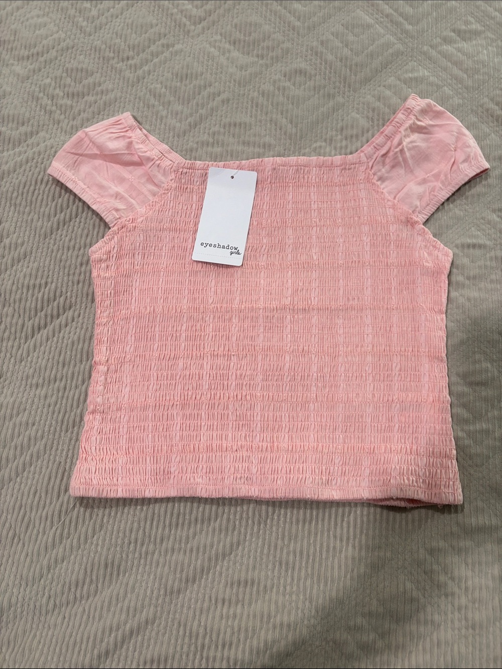 Eyeshadow Pink Smocked Off-Shoulder Crop Top